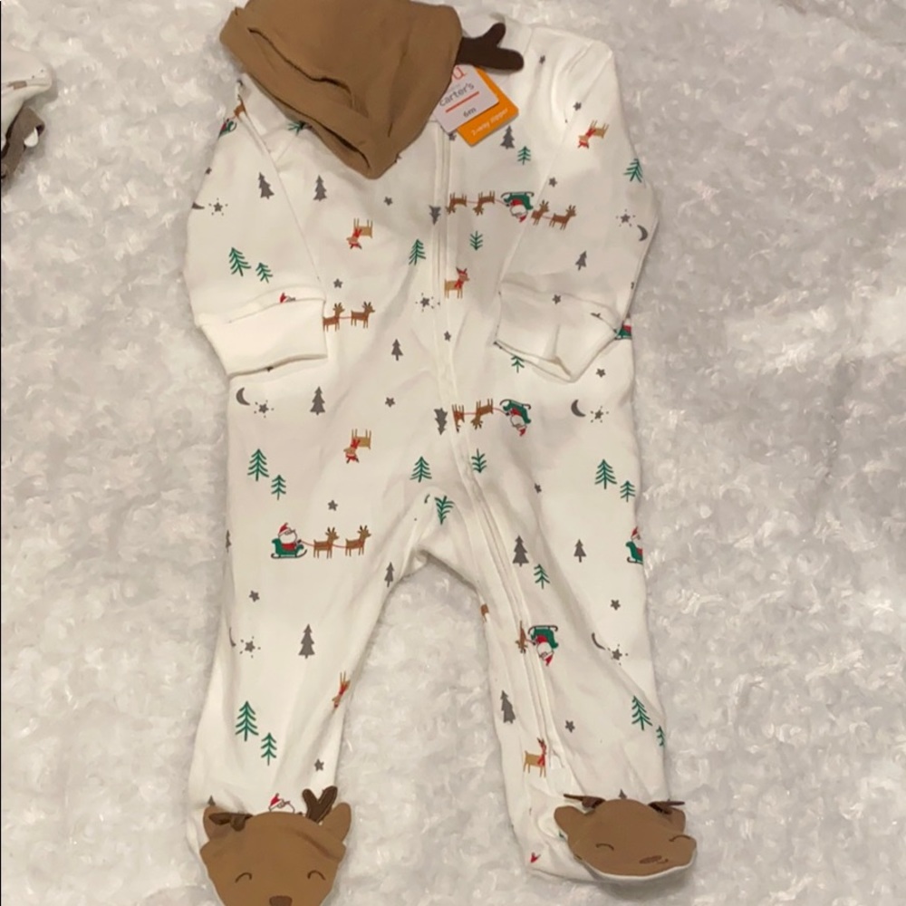 Santa with Reindeer pajamas with hat 6 months